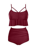 Push-Up Two Piece Bathing Suits For Women Tummy Control Bikini Sets-Maroon