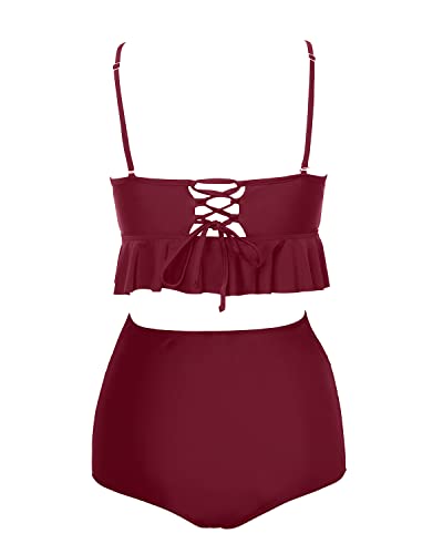 Push-Up Two Piece Bathing Suits For Women Tummy Control Bikini Sets-Maroon