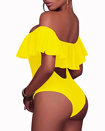 Sexy Removable Strap Lace-Up One Piece Bathing Suit-Neon Yellow