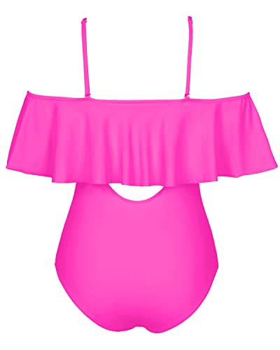 Removable Strap Women Sexy One Piece Swimwear-Neon Pink
