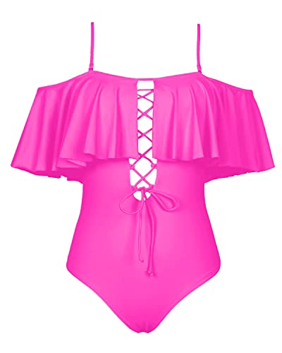 Removable Strap Women Sexy One Piece Swimwear-Neon Pink