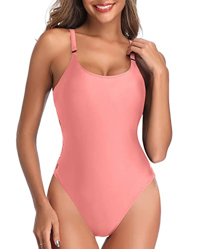 Removable Contoured Soft Padded Push Up Women One Piece Slimming Bathing Suit-Coral Pink