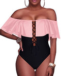 Flounce Strapless One Piece Suit For Juniors-Pink And Black
