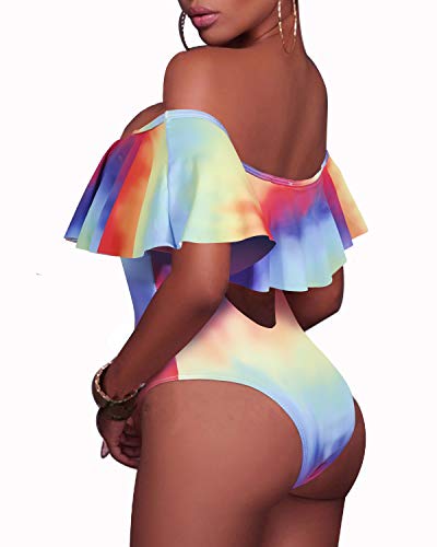 Flattering Ruffled Women Sexy One Piece Swimwear-Color Tie Dye
