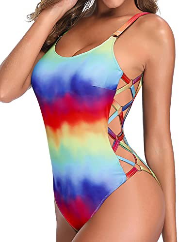 Slimming Crisscross Lace Up One Piece Swimsuits For Women-Color Tie Dye