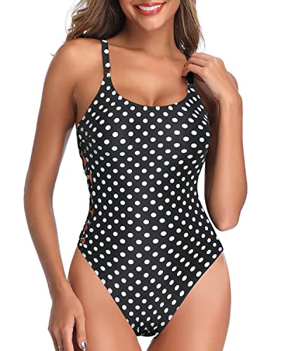 Glamorous Lace Up Detail Women One Piece Slimming Bathing Suit-Black Dot